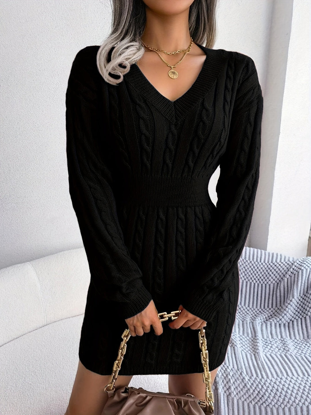 Nancy | Cable Knit Peplum Mini Dress