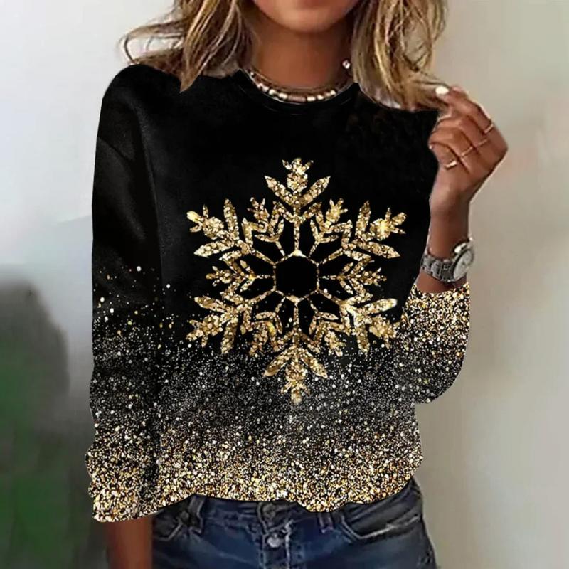 Womens gold sequin snowflake christmas sweater black