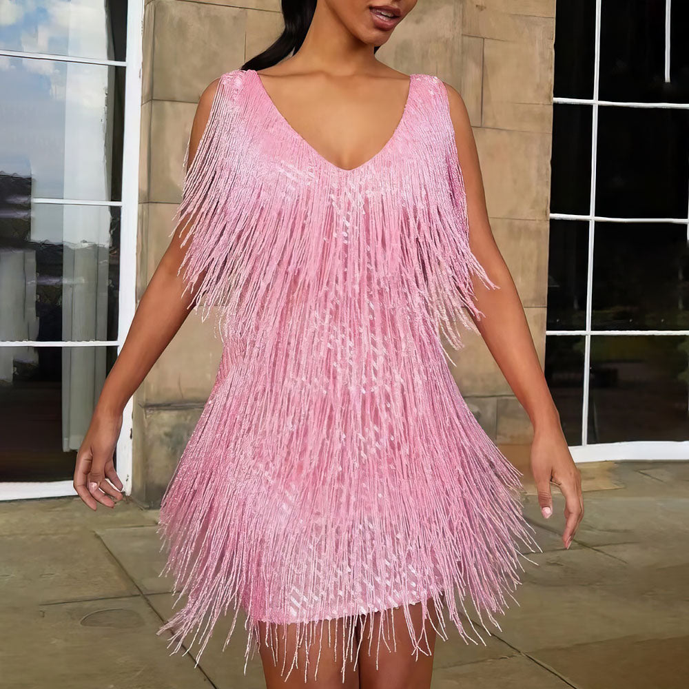 Iris womens sleeveless fringe mini dress