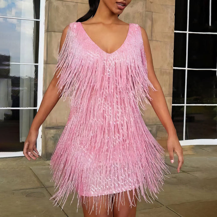 Iris womens sleeveless fringe mini dress
