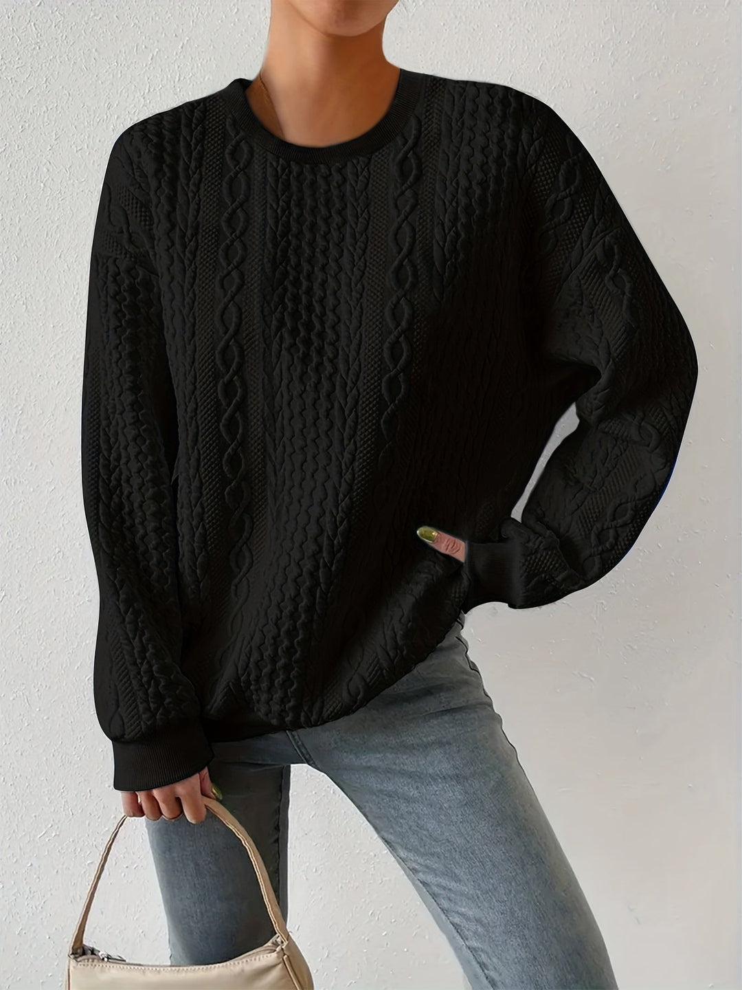 Womens oversized cable knit sweatshirt, view 5
