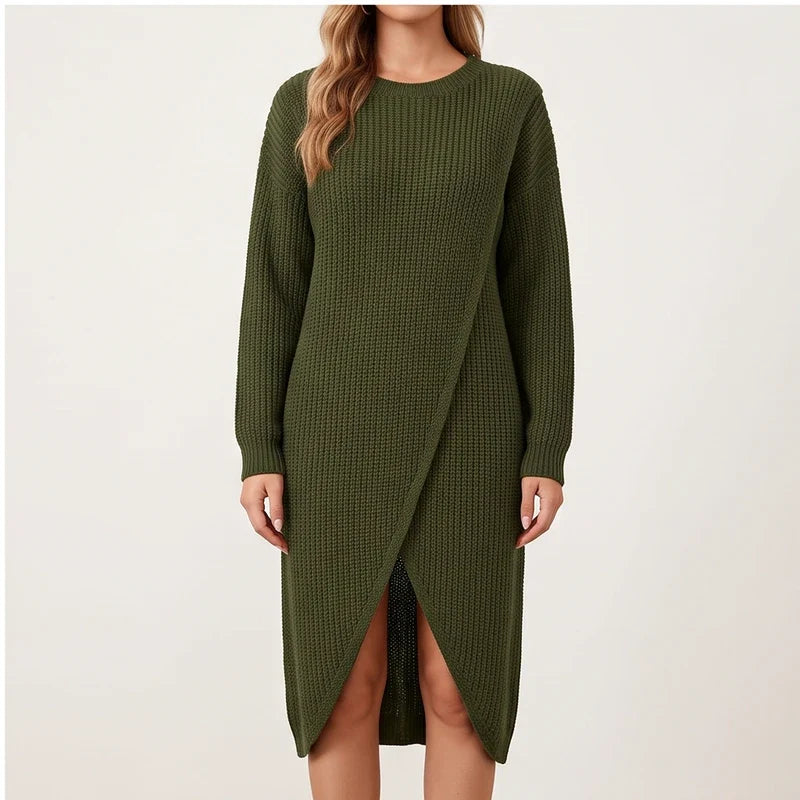 Skylar | Waffle Knit Asymmetrical Wrap Tunic Sweater