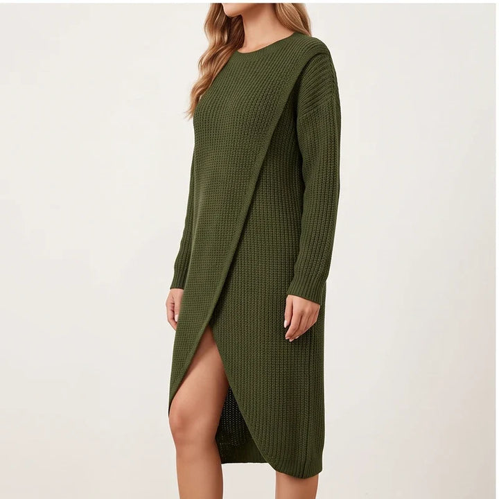 Skylar | Waffle Knit Asymmetrical Wrap Tunic Sweater