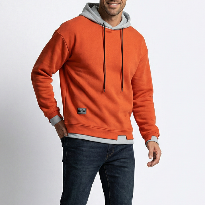 Mens contrast hood pullover hoodie orange