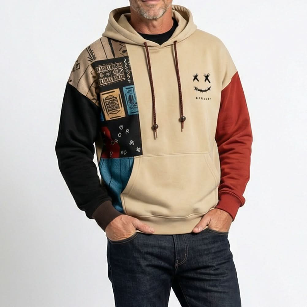 Mens patchwork graphic hoodie