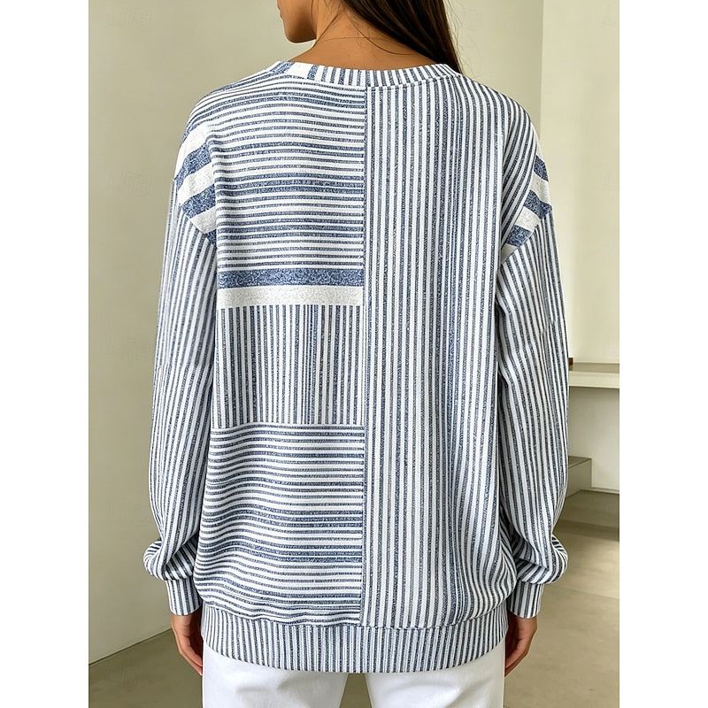Womens striped long sleeve sweatshirt, view 2