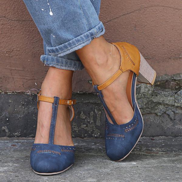 Kennedy | Womens Block Heel T-Bar Buckle Shoes