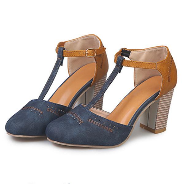 Womens block heel t-bar buckle shoes, view 1