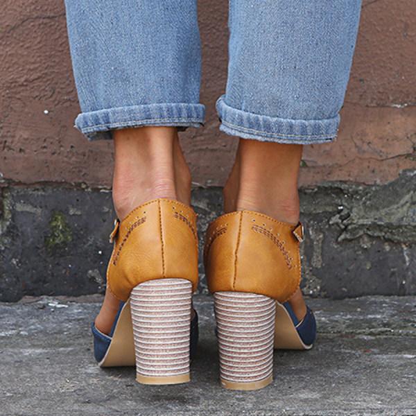 Womens block heel t-bar buckle shoes, view 2