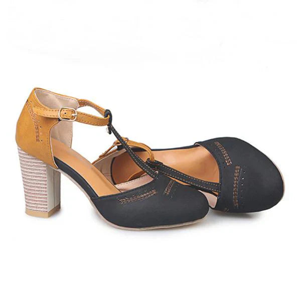 Kennedy | Womens Block Heel T-Bar Buckle Shoes
