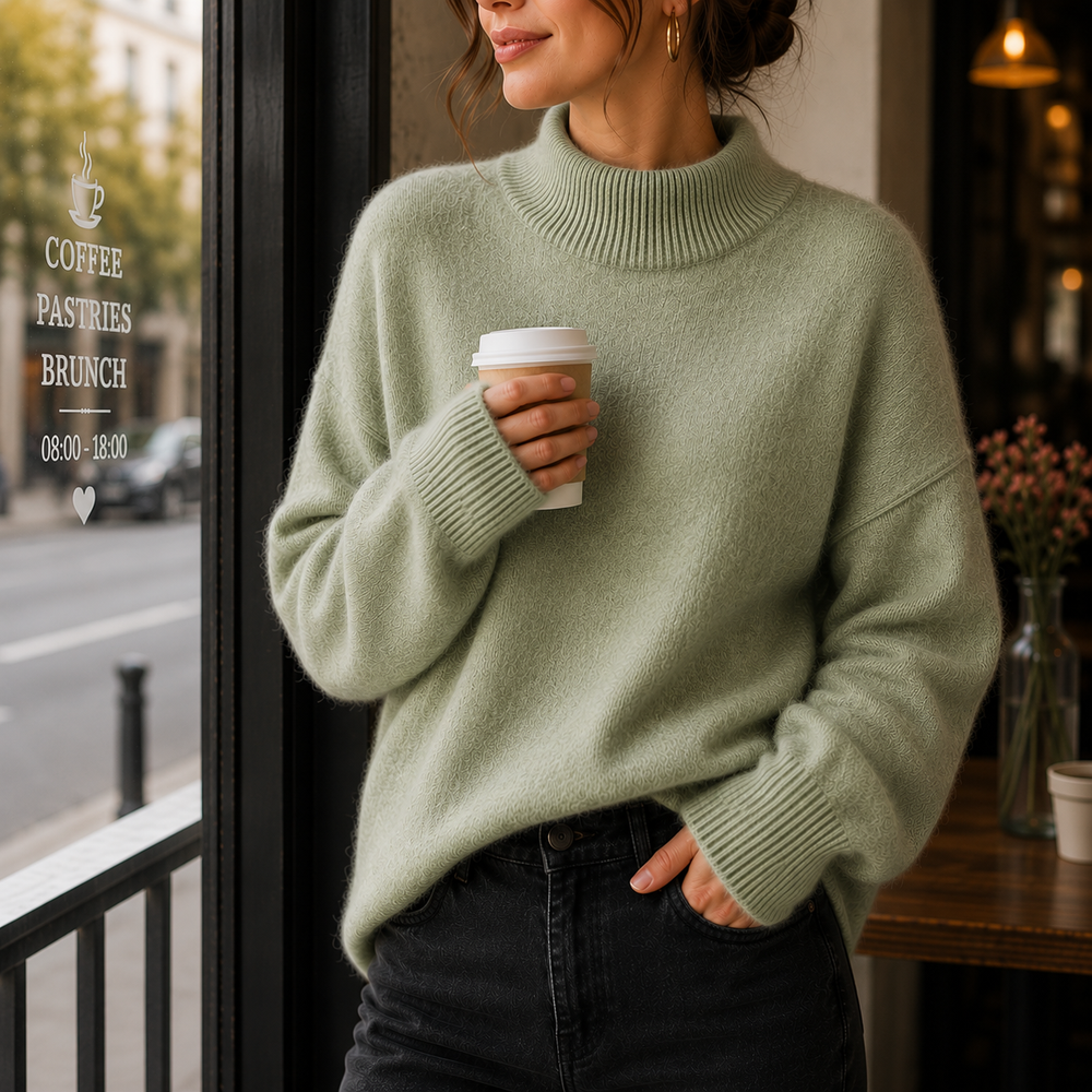 Womens oversized turtleneck sweater, view 2
