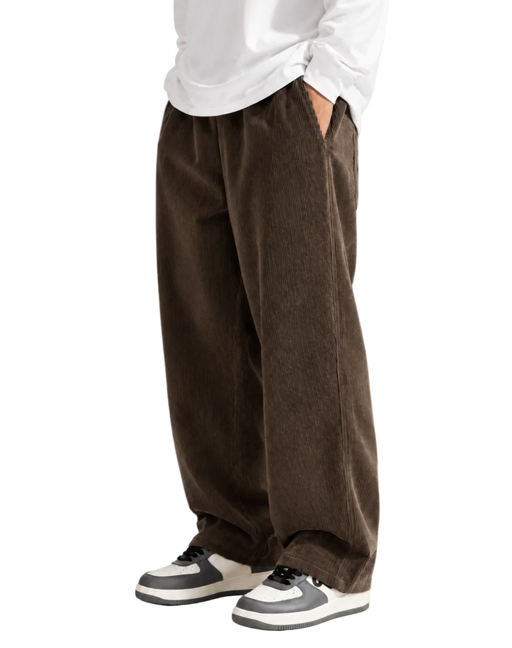 Mens wide leg corduroy trousers, view 1