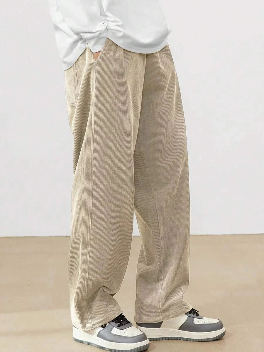 Mens wide leg corduroy trousers, view 3