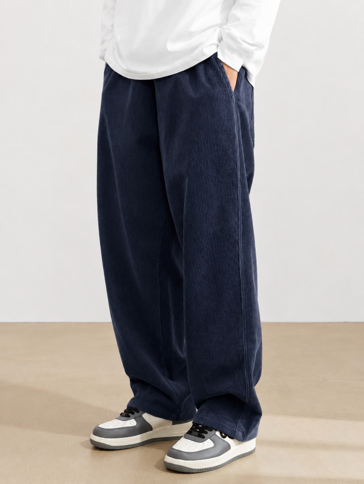 Mens wide leg corduroy trousers, view 4