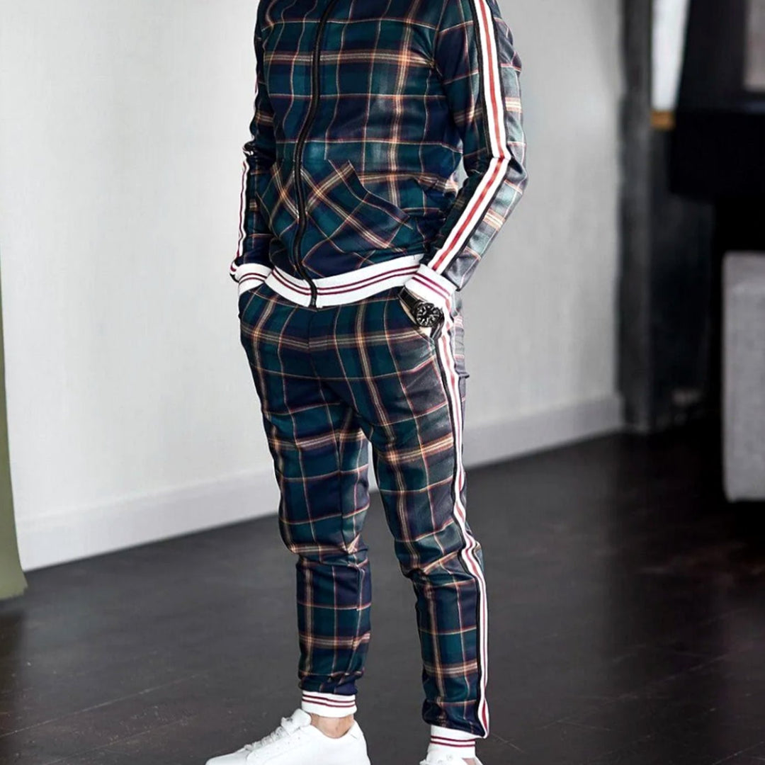 Miles | Checked Fitted Tracksuit Men Zip Collared Long Sleeve