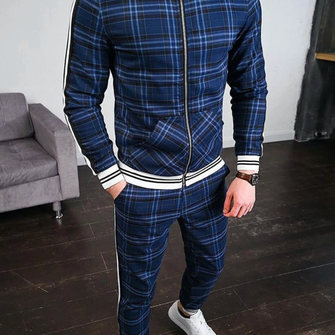 Miles | Checked Fitted Tracksuit Men Zip Collared Long Sleeve