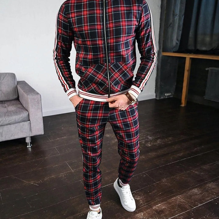 Miles | Checked Fitted Tracksuit Men Zip Collared Long Sleeve