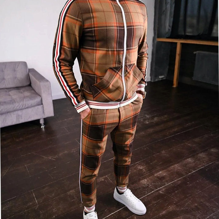 Miles | Checked Fitted Tracksuit Men Zip Collared Long Sleeve