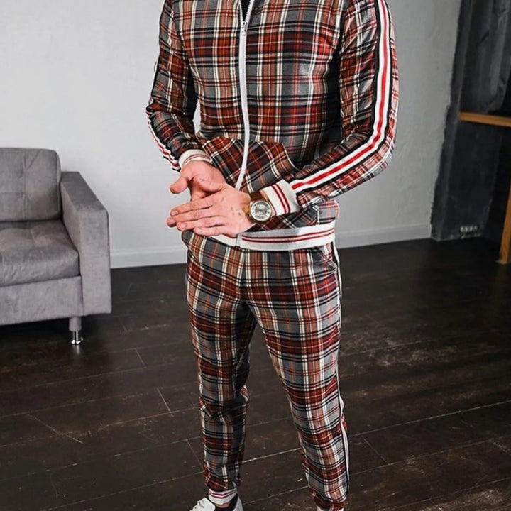 Miles | Checked Fitted Tracksuit Men Zip Collared Long Sleeve