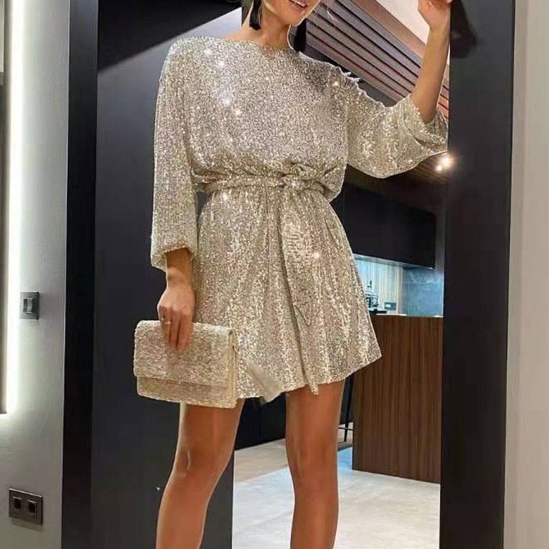 Paige womens sequin off-shoulder mini dress