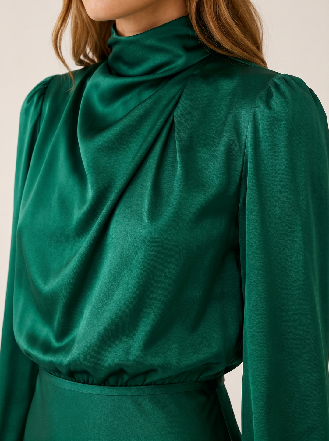 Womens satin long sleeve midi dress, view 8
