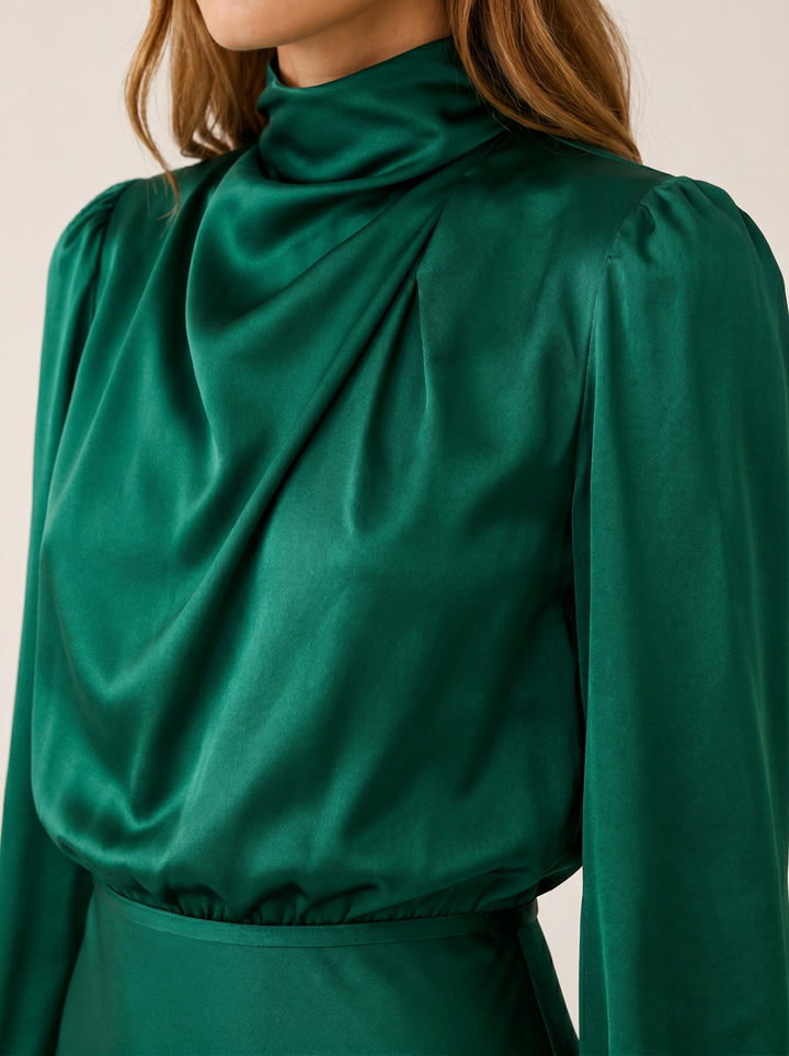 Womens satin long sleeve midi dress, view 8