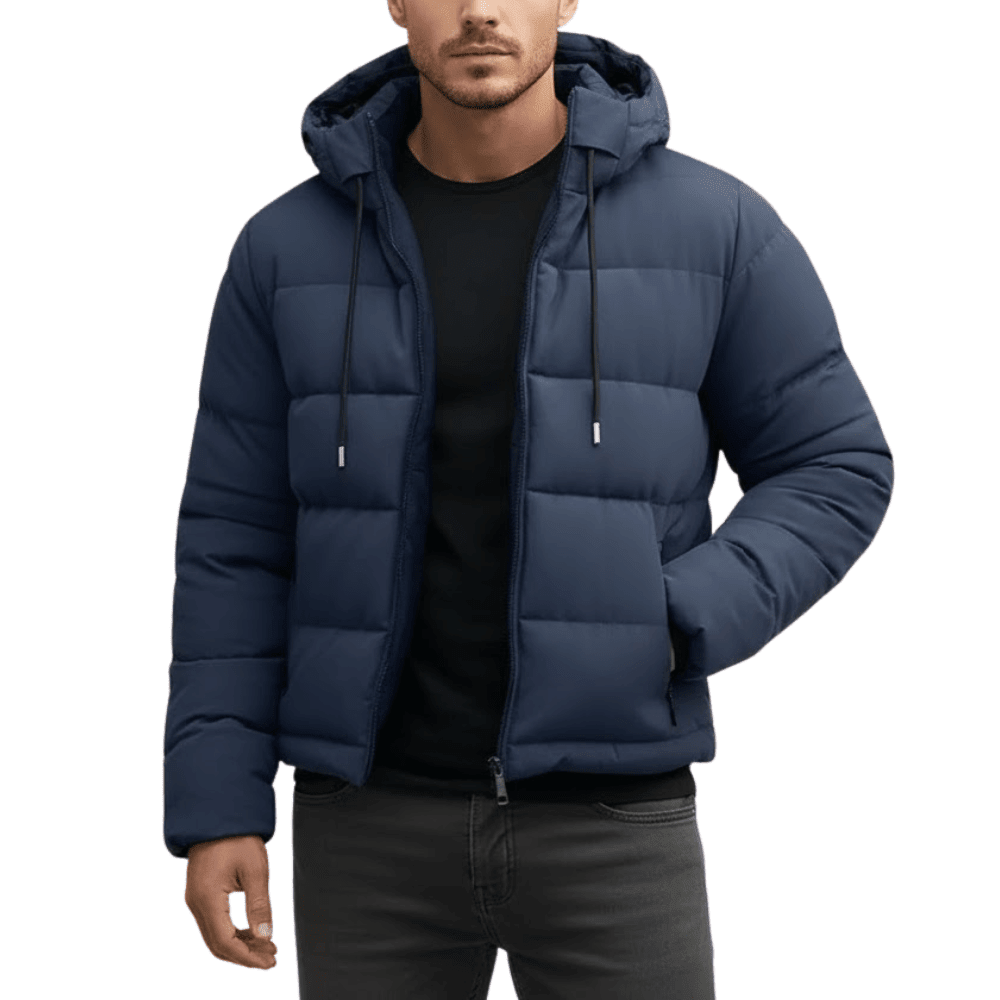 Mens quilted hooded puffer jacket, view 4