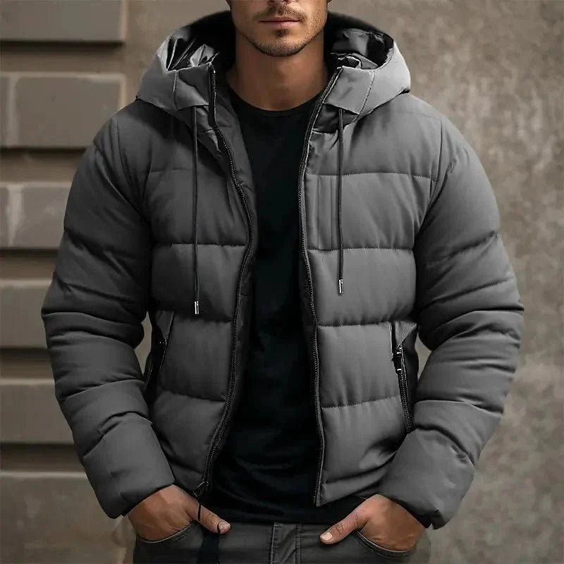 Mens quilted hooded puffer jacket, view 2