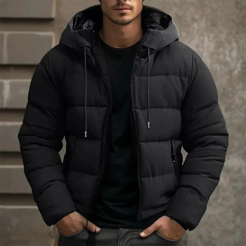 Mens quilted hooded puffer jacket, view 1