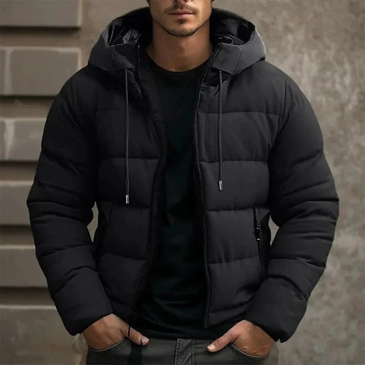 Mens quilted hooded puffer jacket, view 1