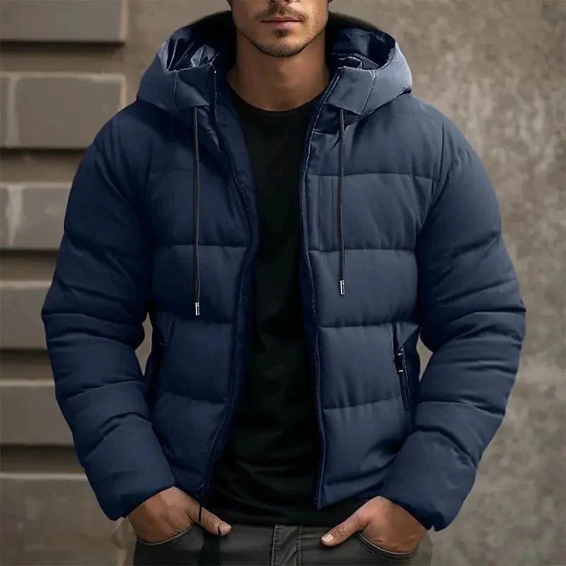 Mens quilted hooded puffer jacket, view 3