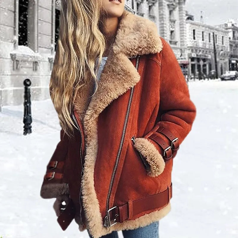 Womens faux suede shearling aviator jacket, view 1