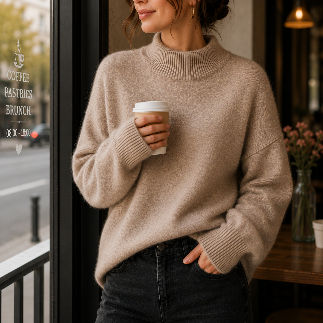 Womens oversized turtleneck sweater, view 1