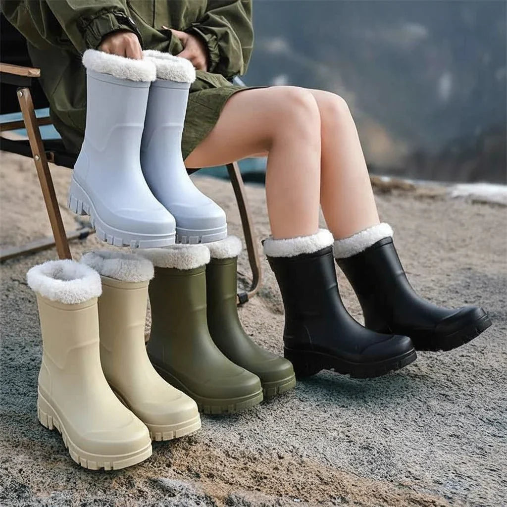 Ruby | Womens Winter Pull on Chunky Sole Mid Calf Boots