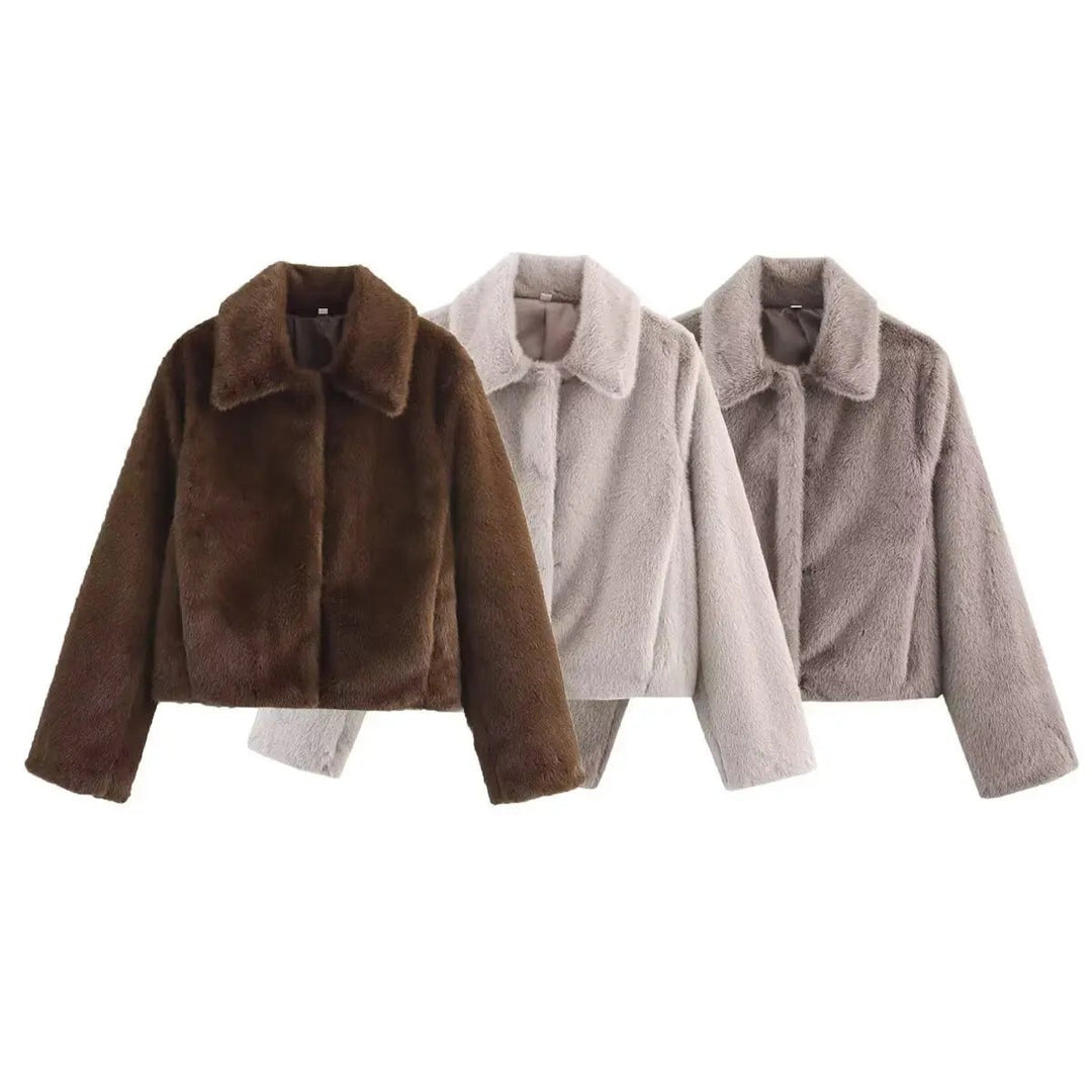 Layla | Womens Relaxed Faux Fur Coat Collared Long Sleeve