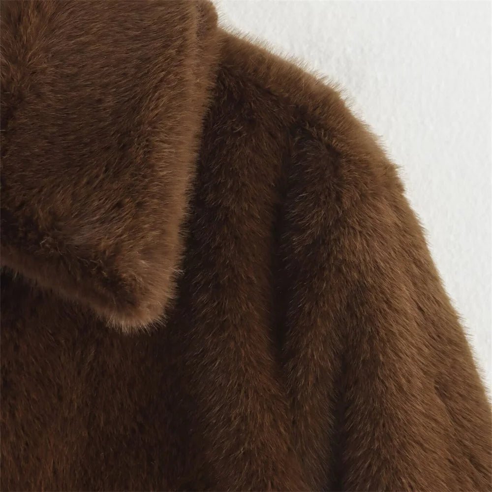 Layla | Womens Relaxed Faux Fur Coat Collared Long Sleeve