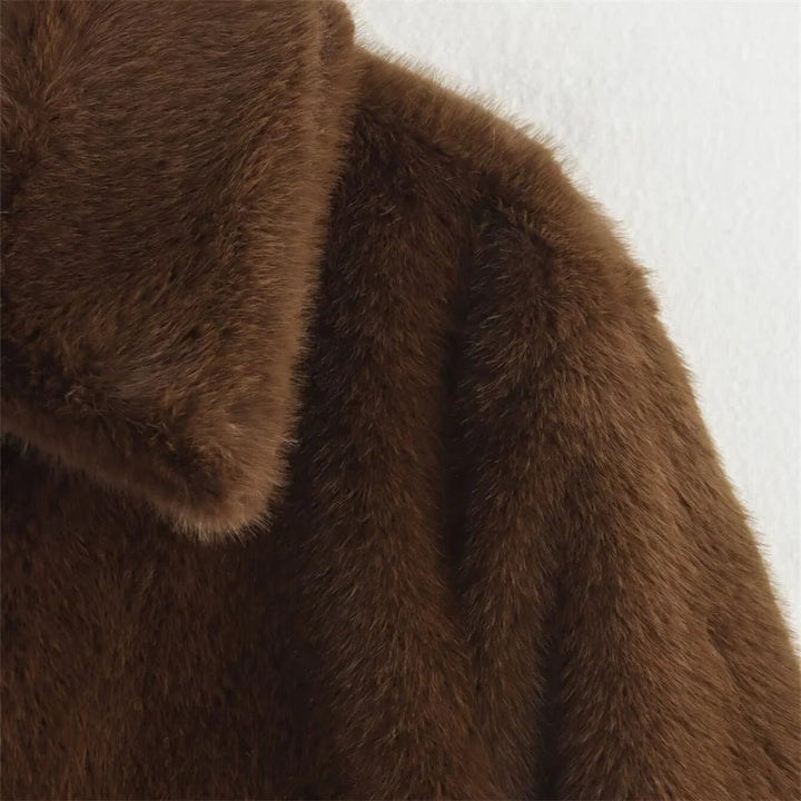Layla | Womens Relaxed Faux Fur Coat Collared Long Sleeve