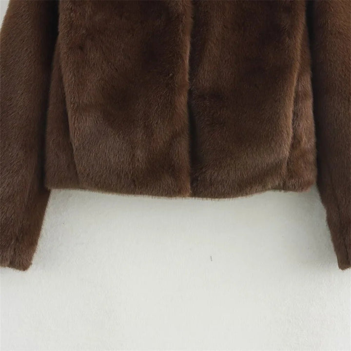 Layla | Womens Relaxed Faux Fur Coat Collared Long Sleeve