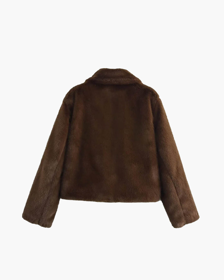 Layla | Womens Relaxed Faux Fur Coat Collared Long Sleeve
