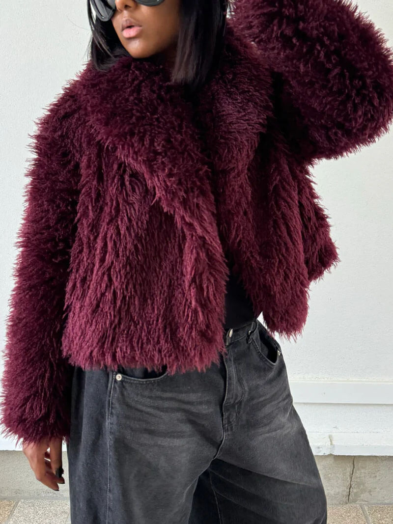 Shelby | Burgundy Faux Fur Oversized Jacket