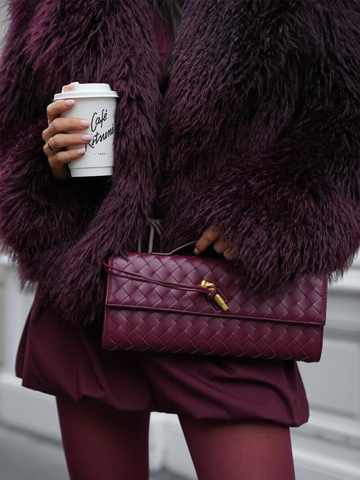 Shelby womens burgundy faux fur coat