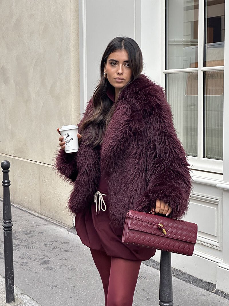 Shelby womens burgundy faux fur coat
