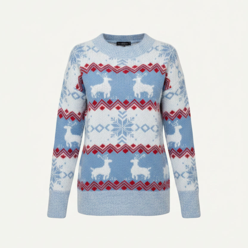 Womens fair isle reindeer knit christmas sweater