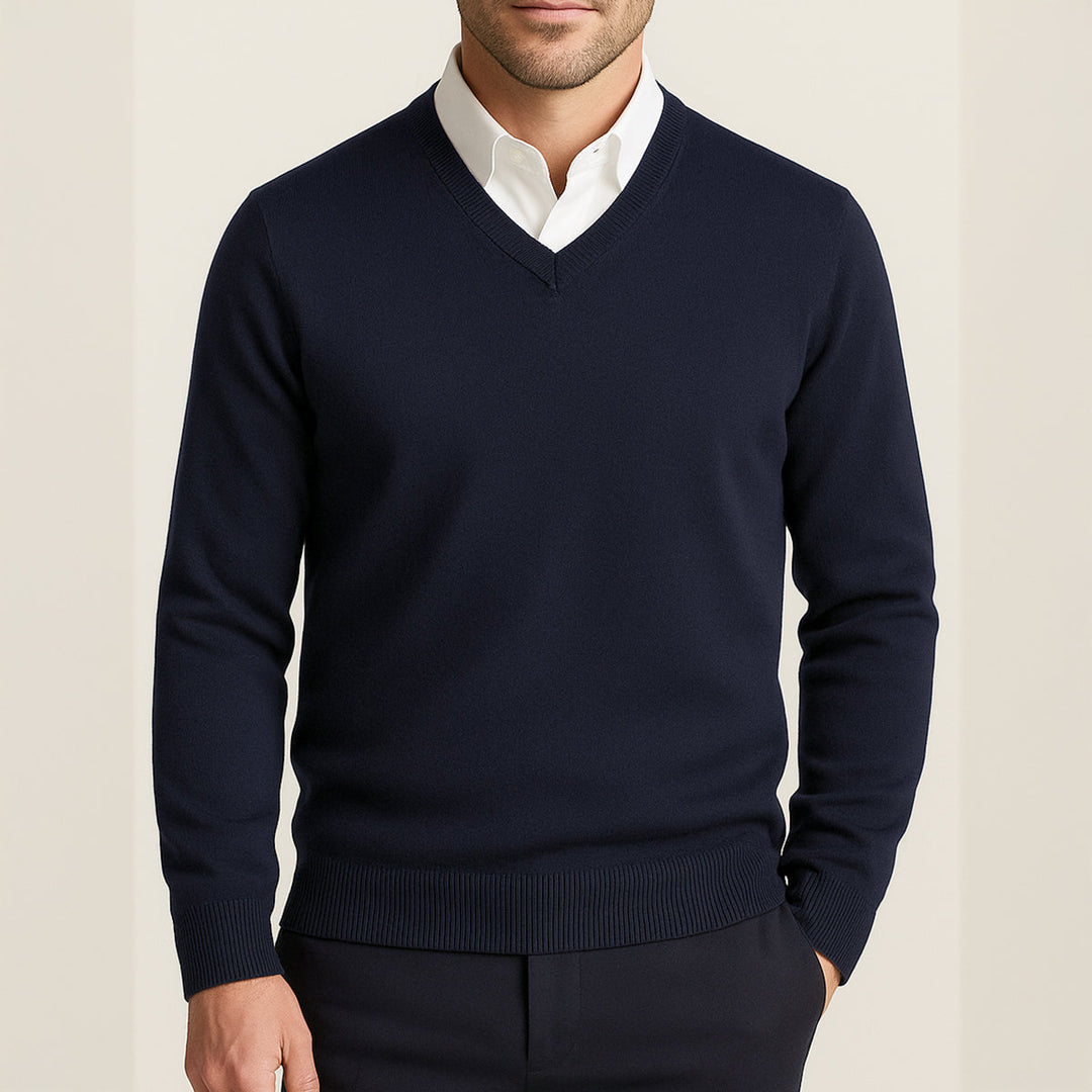 Mens v-neck pullover sweater, view 3
