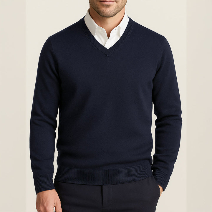 Mens v-neck pullover sweater, view 3