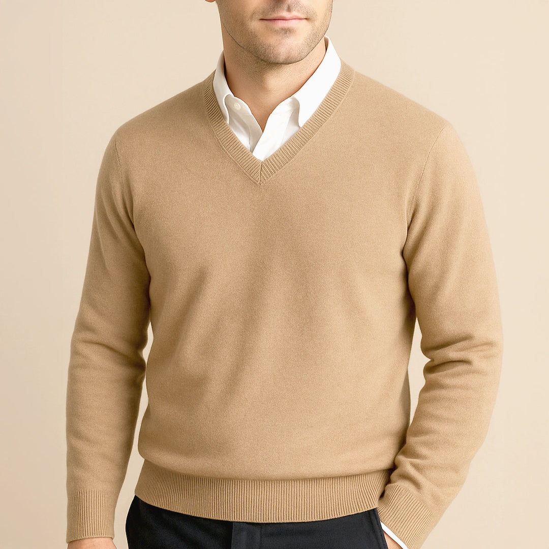 Mens v-neck pullover sweater, view 1