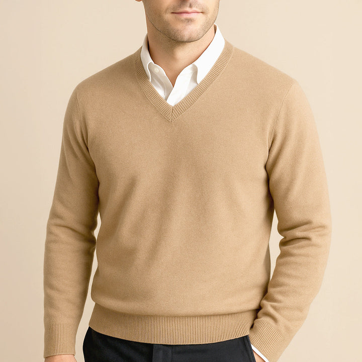 Mens v-neck pullover sweater, view 1
