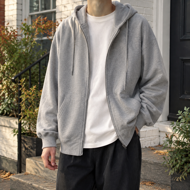 Mens full-zip fleece hoodie gray