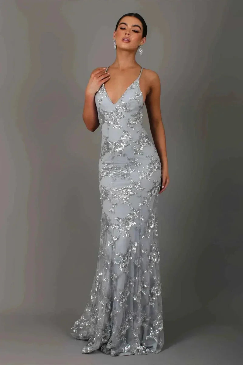 Kennedy womens sequin mesh maxi dress