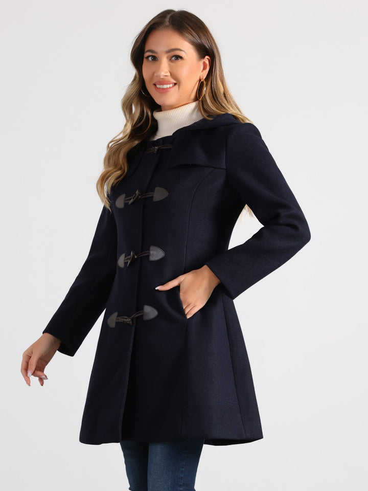 Womens hooded toggle duffle coat, view 4